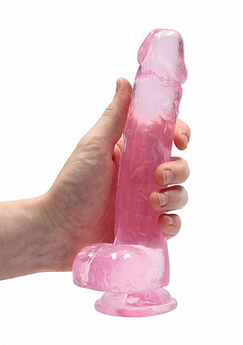 Dildo na przyssawce, 8.0, krystalicznie różowe, z jądrami, TPR