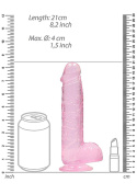 Dildo na przyssawce, 8.0, krystalicznie różowe, z jądrami, TPR