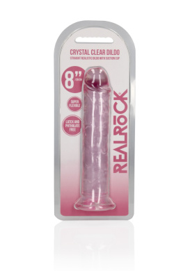 Dildo na przyssawce, 8.0, krystalicznie różowe, bez jąder, TPE