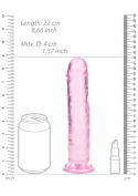 Dildo na przyssawce, 8.0, krystalicznie różowe, bez jąder, TPE