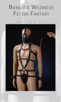 Kostium niewolnika, męska uprząż na ciało i głowę, skóra naturalna, Roomfun