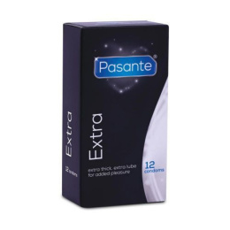 Prezerwatywy lateksowe Pasante Extra - grube, mocne, wytrzymałe, dodatkowy lubrykant, 12 szt
