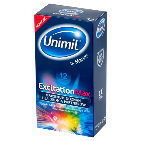 Unimil ExcitationMax, lateksowe prezerwatywy z wypustkami i żelem rozgrzewającym, 10 szt.