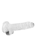 Dildo na przyssawce, 7.0, krystaliczne, bezbarwne, z jądrami, TPE