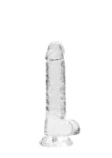 Dildo na przyssawce, 7.0, krystaliczne, bezbarwne, z jądrami, TPE