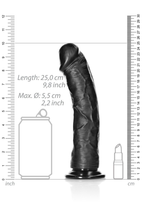 Dildo na przyssawce, bez wibracji, RealRock 9", bez jąder, zakrzywione, PVC