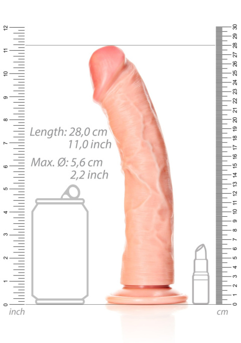 Dildo na przyssawce, wielkie, RealRock 10", zakrzywione, bez wibracji, PVC, bez jąder