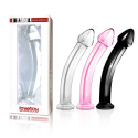 Szklane dildo, zagięte, gładkie, przezroczyste, różowe Szklane dildo, zagięte, gładkie, przezroczyste, różowe